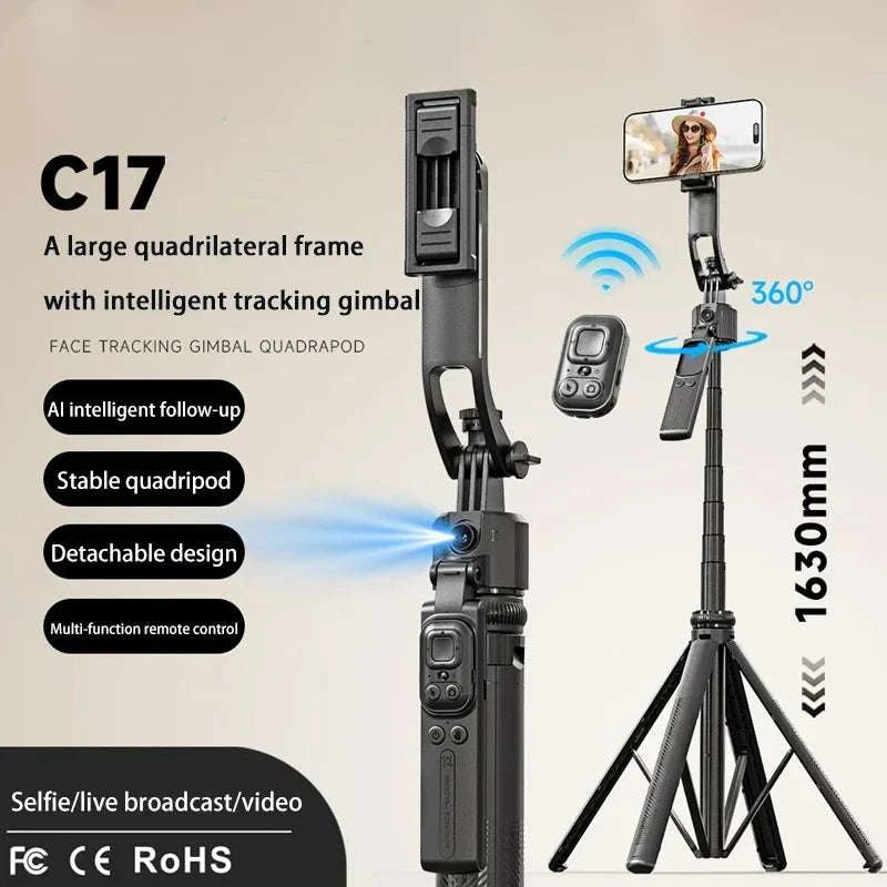 C17 Selfie Stick Intelligent Ai Mobile Follow-Up Anti Shake Retractable Pan Tilt Automatic Camera Tool Phone Holder