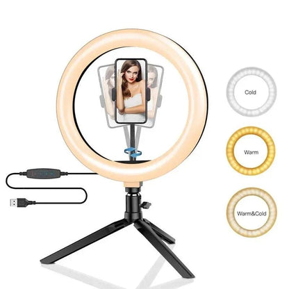 10" LED Ring Light with Tripod Stand Dimmable for Makeup &amp; Live Streaming