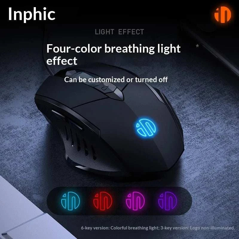 Hot Inphic Wired Mouse Pw1 Silent Ergonomic Colorful Breathing Light Gaming Mouse Six Button Business Office Mouse