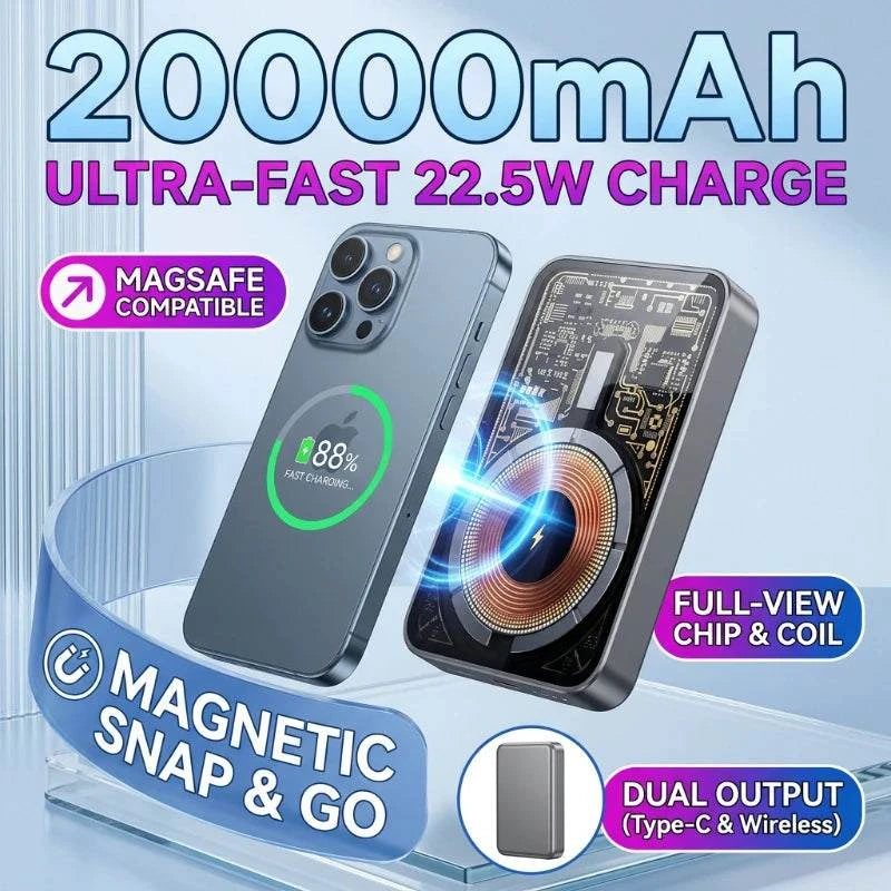 Transparent Wireless Charger 20000mAh Magnetic Portable Powerbank 22.5W Quick Charge Mobile External Charger for Smart Phones