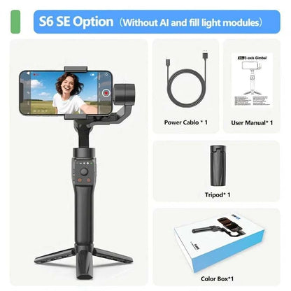 QAML S6 3-Axis Gimbal Gesture Control &amp; Fill Light for Smooth Vlogs, Streams &amp; Selfies. Compact &amp; Durable, Perfect for Creator