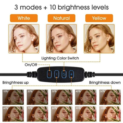 10" LED Selfie Ring Light Dimmable Led Photography RingLight With Tripod Mini Phone Stand for Tiktok Video Live Makeup Fill Lamp