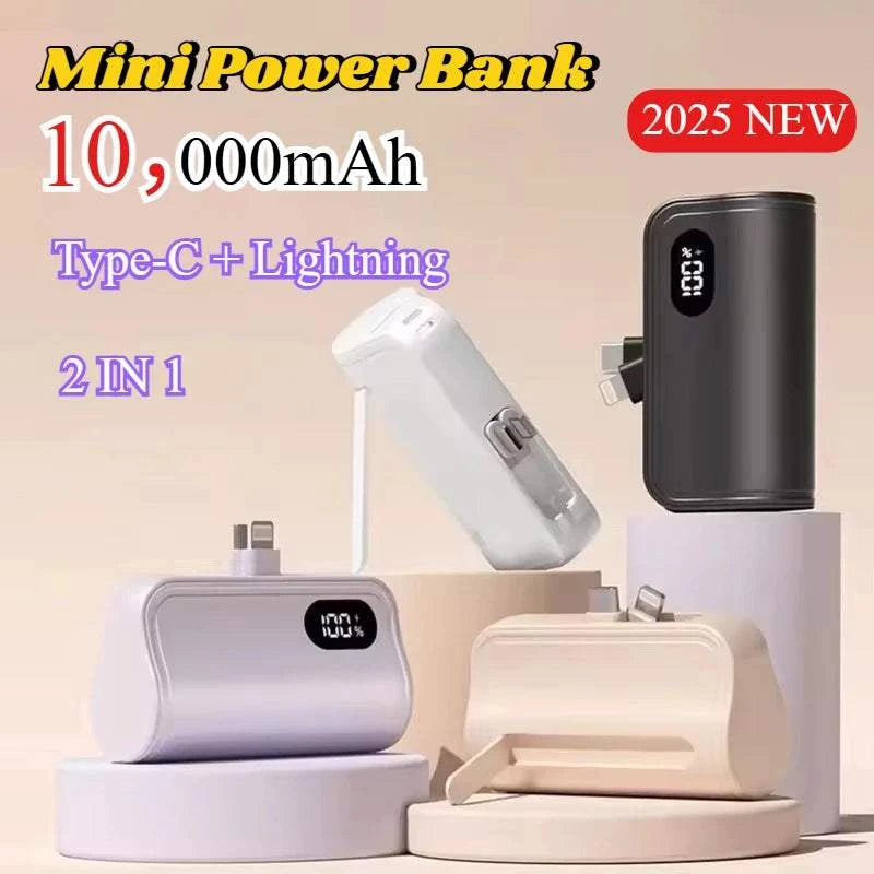 10000mAh Mini Power Bank Portable Charger Mobile Phone External Battery Capsule Powerbank for IPhone Huawei Xiaomi Built in Plug