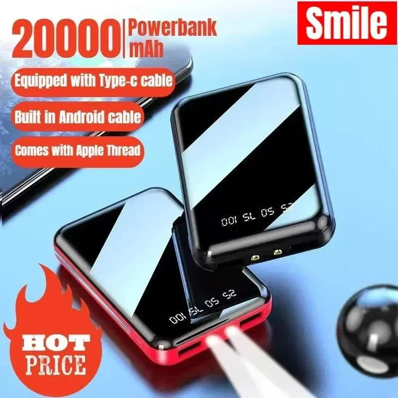 Portable with Digital Display 20000mAh Power Banks  for Xiaomi Iphone 12 13 14 15 16 Promax Mirror Screen Portable Powerbank
