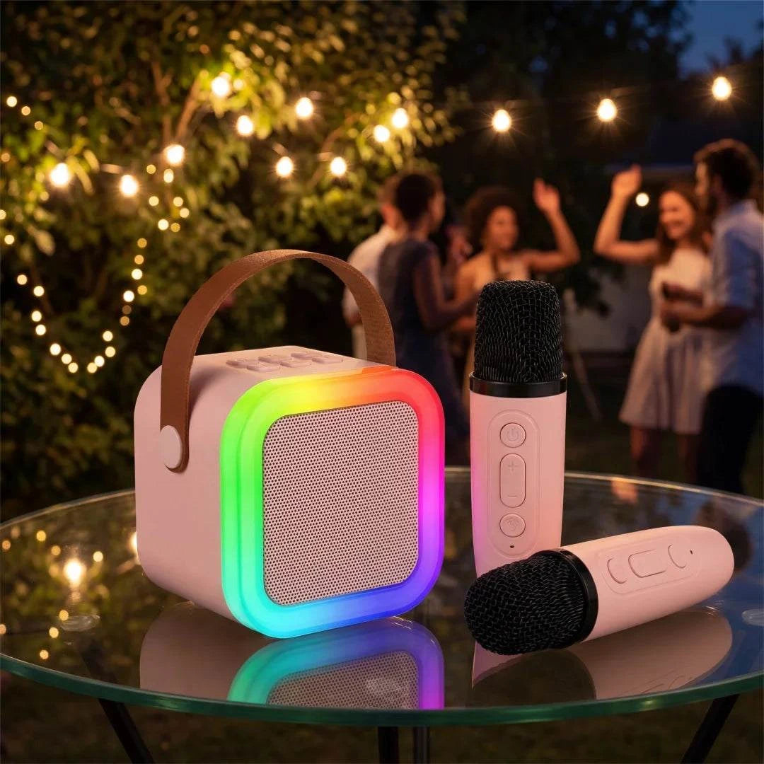 Dual Wireless Microphone Karaoke Machine Portable Bluetooth Speaker RGB Lights Voice Change Support  USB/TF/AUX for Adults Kids