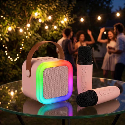 Dual Wireless Microphone Karaoke Machine Portable Bluetooth Speaker RGB Lights Voice Change Support  USB/TF/AUX for Adults Kids