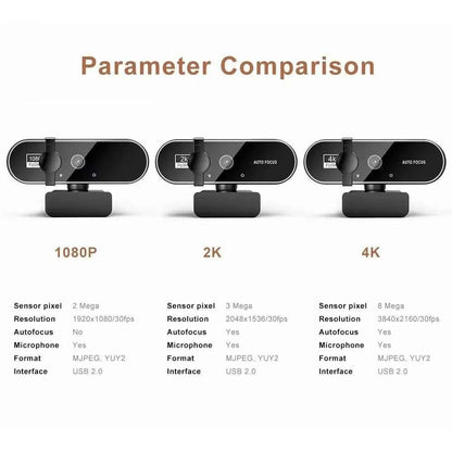 4K Webcam Video Camera 2K Autofocus Streaming Web Cam With Microphone Full HD 1080P Webcams for PC Computer Laptop