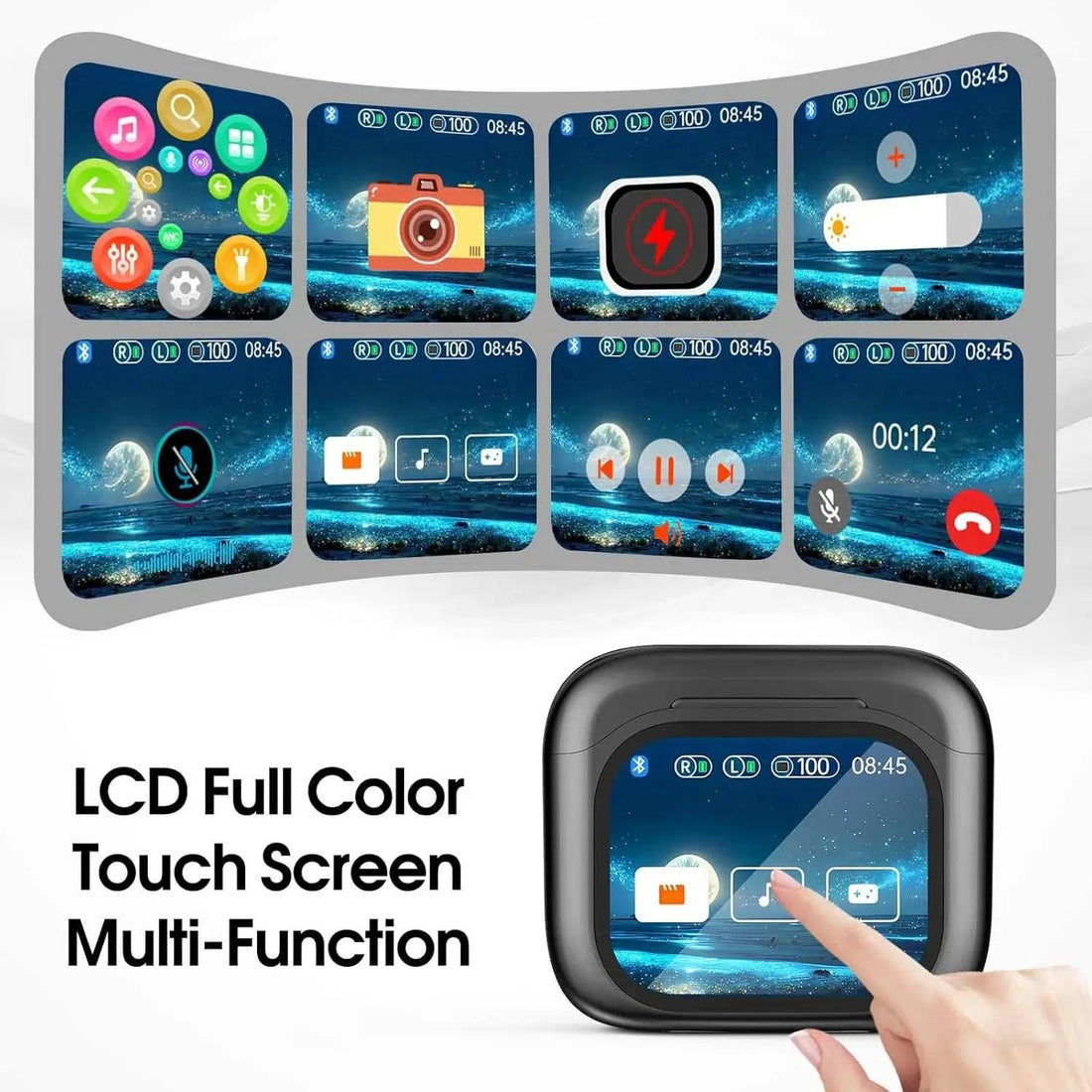 Smart Touch Screen Wireless Earbuds Bluetooth 5.4 ANC Noise Cancelling AI Translator Earphones LCD Display 60H Charge Case