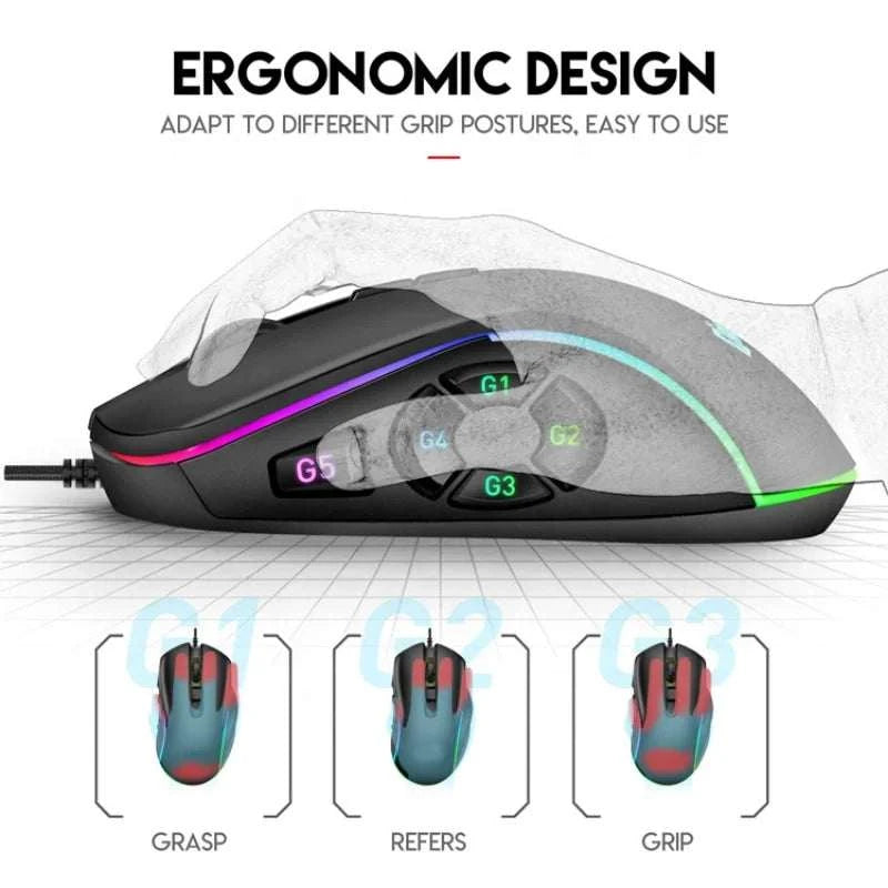 Wired Gaming Office Mouse 7200DPI RGB Backlit Mouse 6 Adjustable DPI Levels/10 Programmable Buttons/Back to Desktop Button Mouse