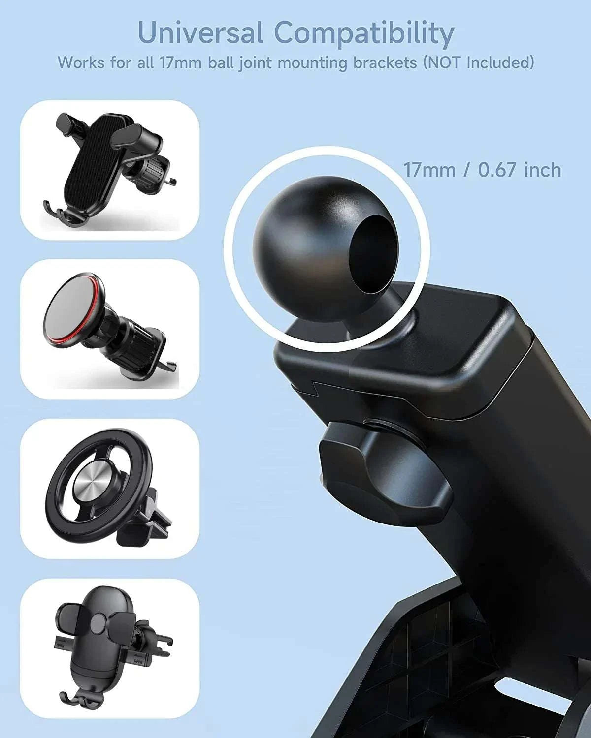 17mm Car Phone Holder Accessories Suction Cup Car Mobile Phone Stand Ball Head Base for Car Windshield Dashboard Phone Mount