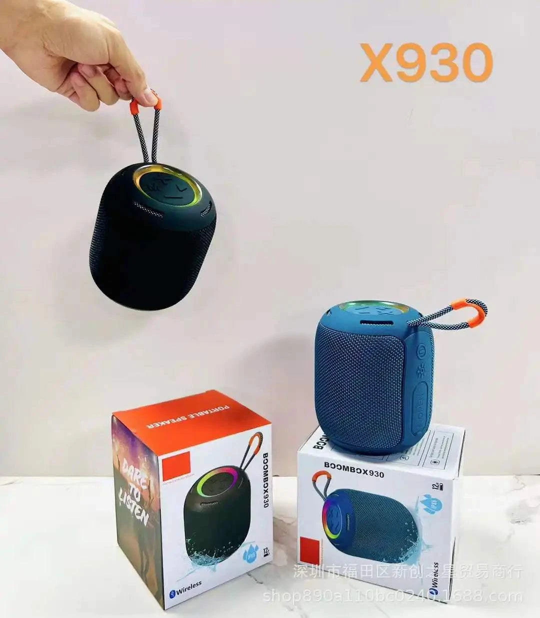 Mini Bluetooth Speaker BOOMBOX X930 Colorful Light Wireless 360° Sound With XBass Fabric Lanyard Subwoofer Portable