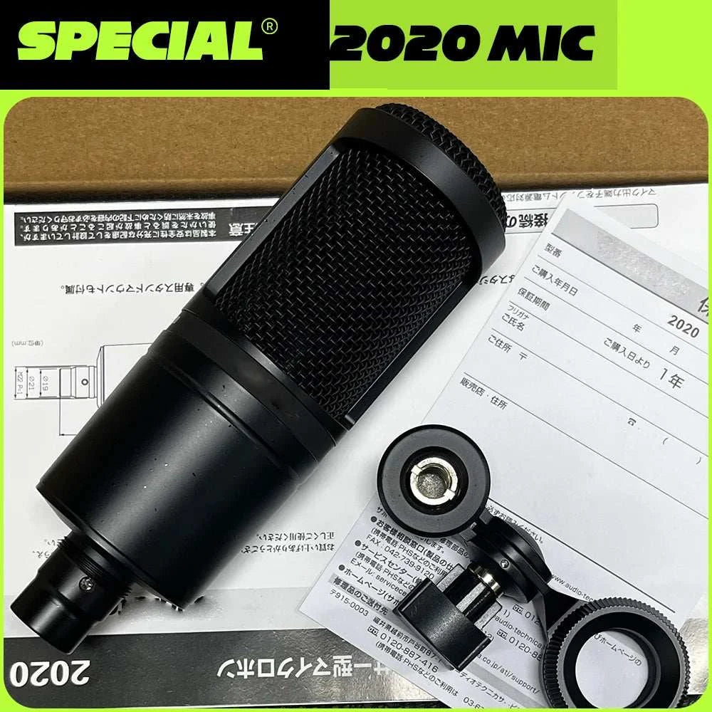 AT2020 Cardioid Condenser XLR Microphone for Studio Recording Podcast Vocal Live Streaming Professional Broadcasting Mic