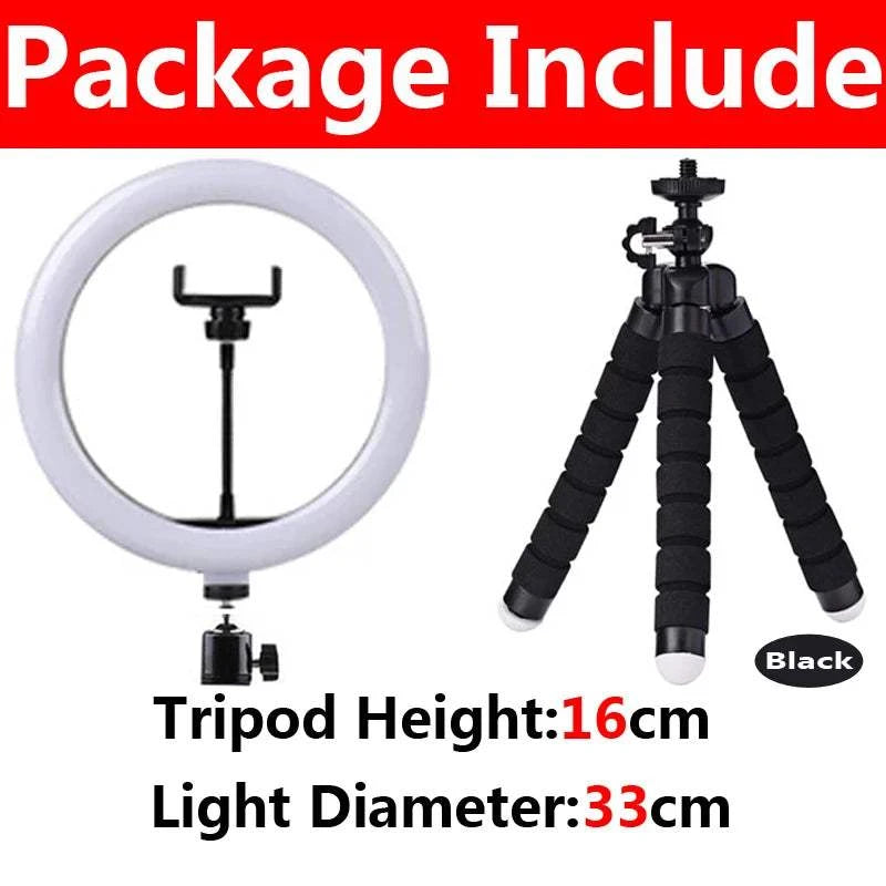 10 Inch LED Ring Light Photography Lighting Phone Ringlight With Tripod Stand Round Fill Lamp For Phone Live Video Selfie Lamp