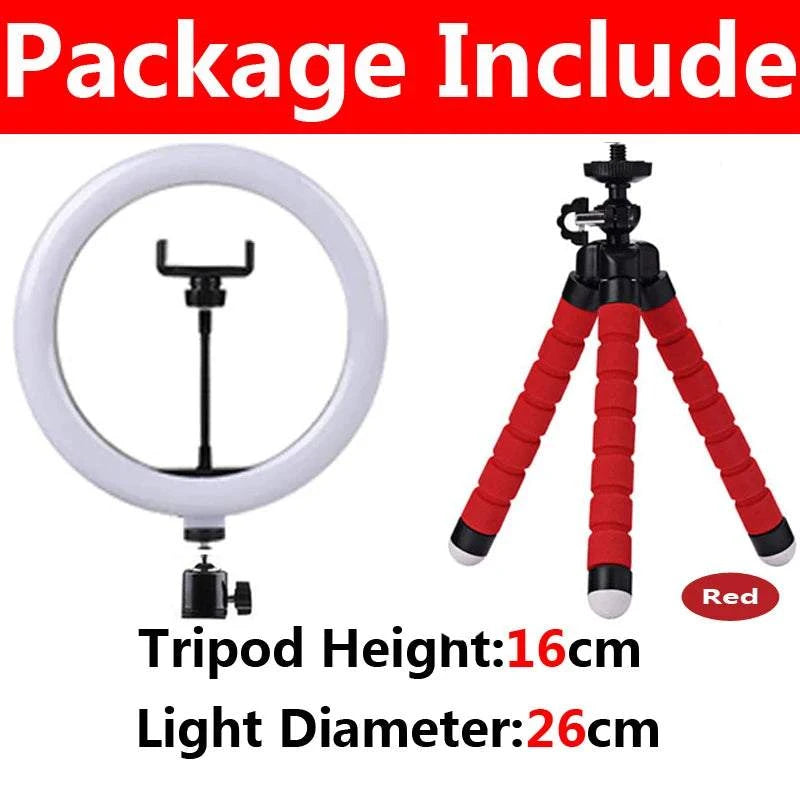 10 Inch LED Ring Light Photography Lighting Phone Ringlight With Tripod Stand Round Fill Lamp For Phone Live Video Selfie Lamp