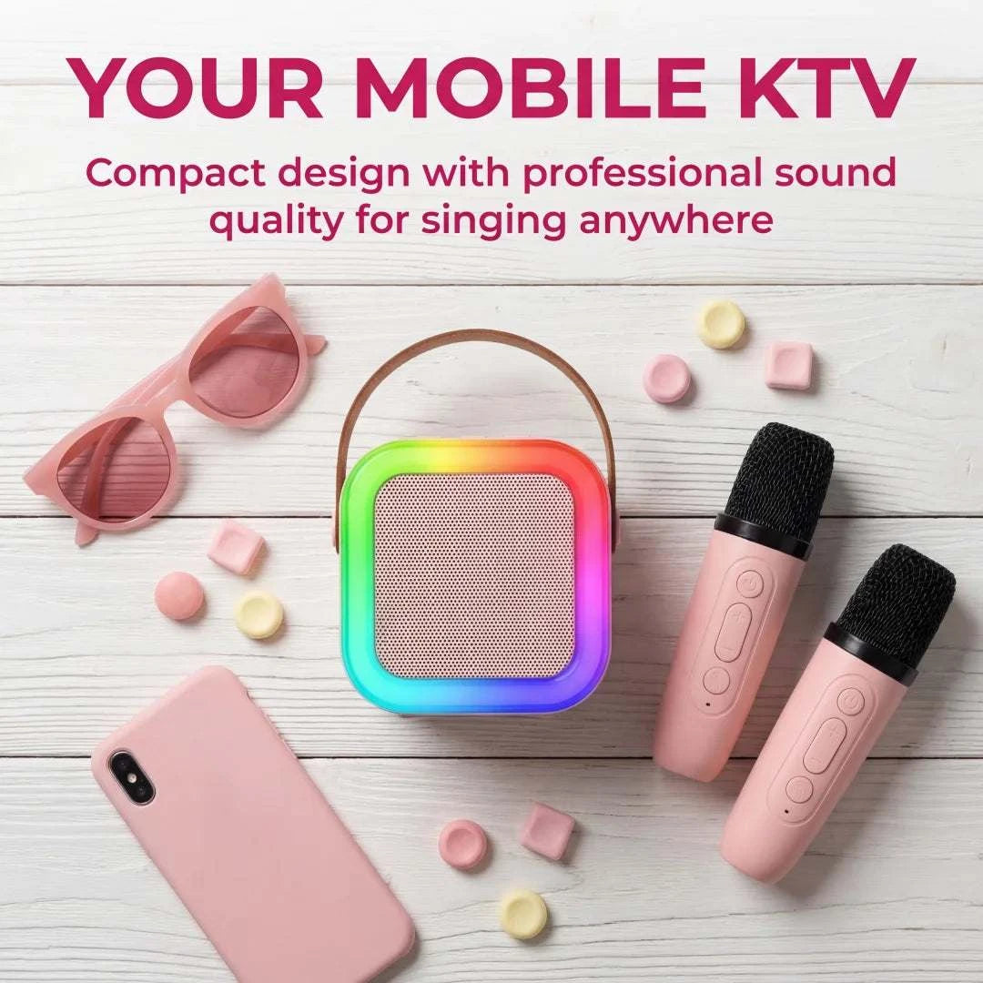 Dual Wireless Microphone Karaoke Machine Portable Bluetooth Speaker RGB Lights Voice Change Support  USB/TF/AUX for Adults Kids