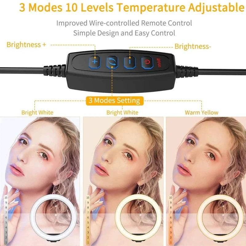 LED Ring Light Photography Adjustable Lighting Phone Ringlight With 20cm Tripod Stand USB Round Fill Lamp For Phone Video Live