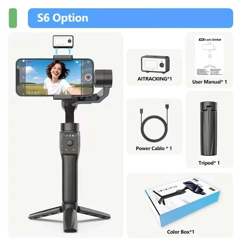 QAML S6 3-Axis Gimbal Gesture Control &amp; Fill Light for Smooth Vlogs, Streams &amp; Selfies. Compact &amp; Durable, Perfect for Creator