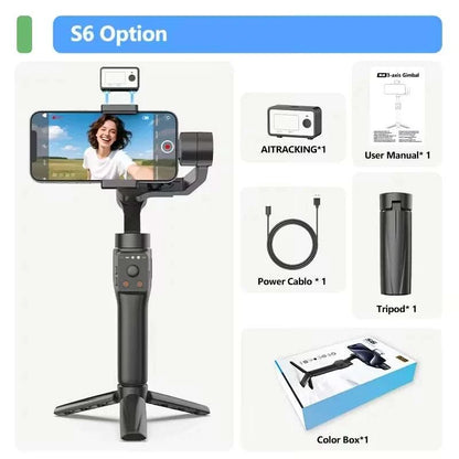 QAML S6 3-Axis Gimbal Gesture Control &amp; Fill Light for Smooth Vlogs, Streams &amp; Selfies. Compact &amp; Durable, Perfect for Creator