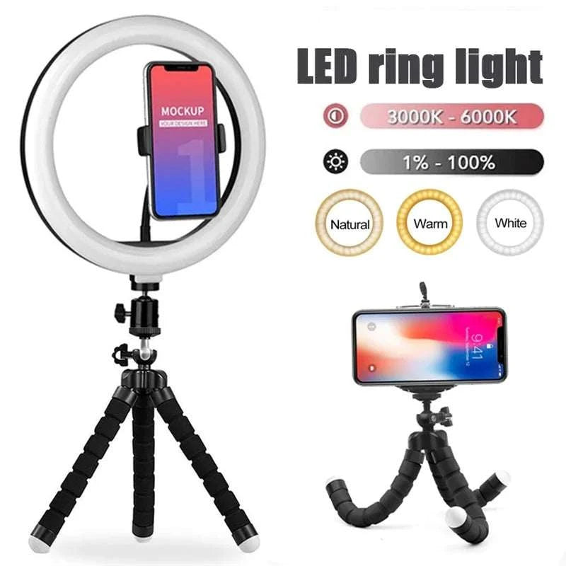 10 Inch LED Ring Light Photography Lighting Phone Ringlight With Tripod Stand Round Fill Lamp For Phone Live Video Selfie Lamp