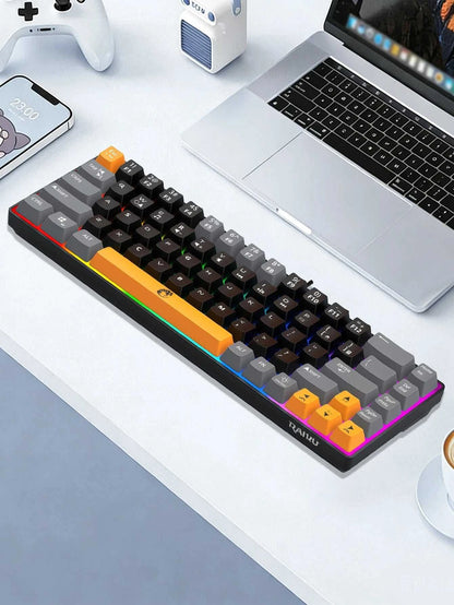 68-Key Mini Mechanical Usb Wired Gaming Keyboard, RGB Backlit Multi-Color, for Windows PC/Desktop/Laptops