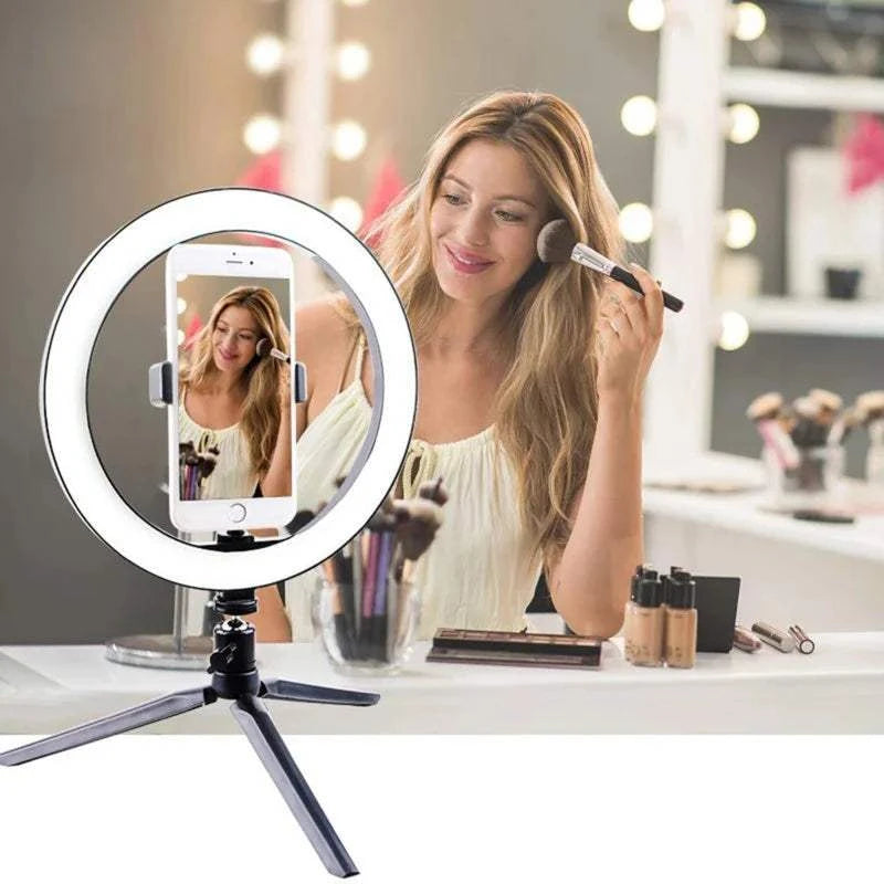 10" LED Ring Light with Tripod Stand Dimmable for Makeup & Live Streaming
