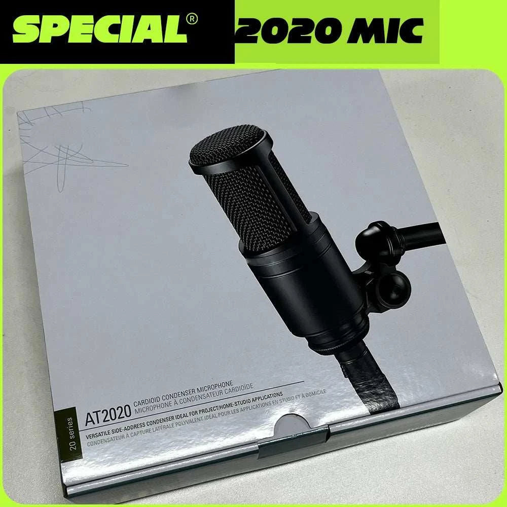AT2020 Cardioid Condenser XLR Microphone for Studio Recording Podcast Vocal Live Streaming Professional Broadcasting Mic