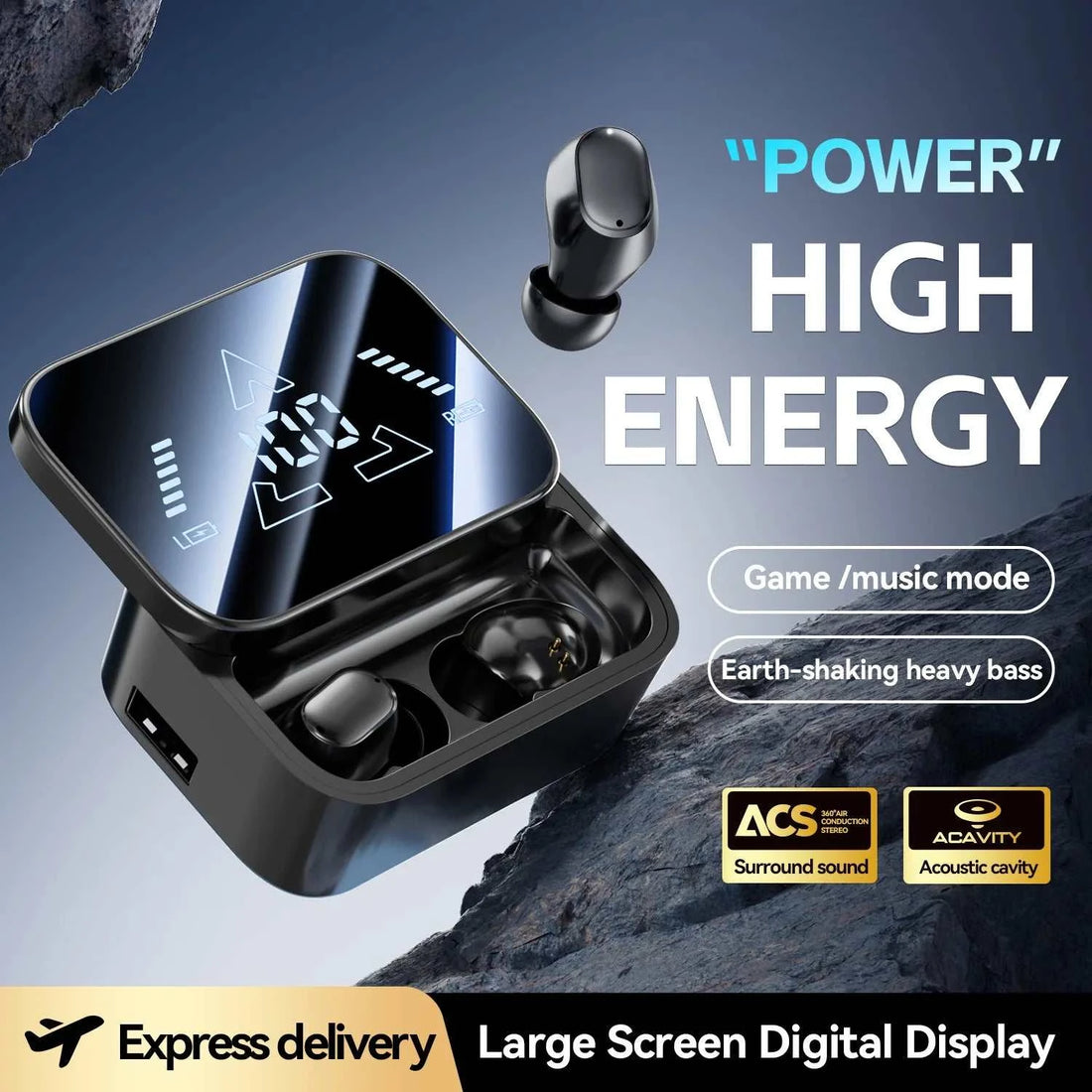 Bluetooth 6.0 In-Ear Headphones with Large Screen Display, Dual Mode Audífonos, Zero Latency Earphones for Gaming &amp; Music