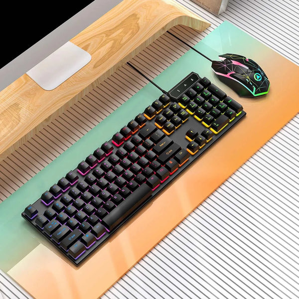 V4G6 Wired Office Laptop Luminous Keyboard And Mouse Set Game Keyboard And Mouse Computer Mechanical Feel