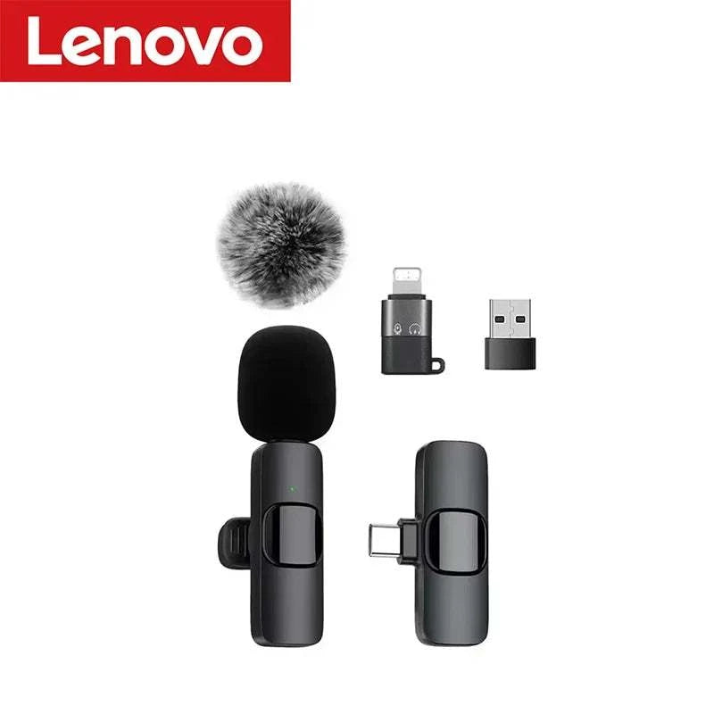 Lenovo Bluetooth 5.3 Mini Portable Wireless Lavalier Microphone for Live Broadcast Gaming Audio Video Recording iPhone Android