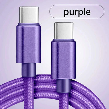 66W 5A USB C To Type C Fast Charging Data Cable USB Type C to Type-C Nylon Braided Quick Charge Charger Adapter Cable 1m 2m 3m