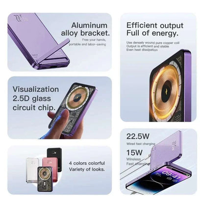 Transparent Wireless Charger 20000mAh Magnetic Portable Powerbank 22.5W Quick Charge Mobile External Charger for Smart Phones