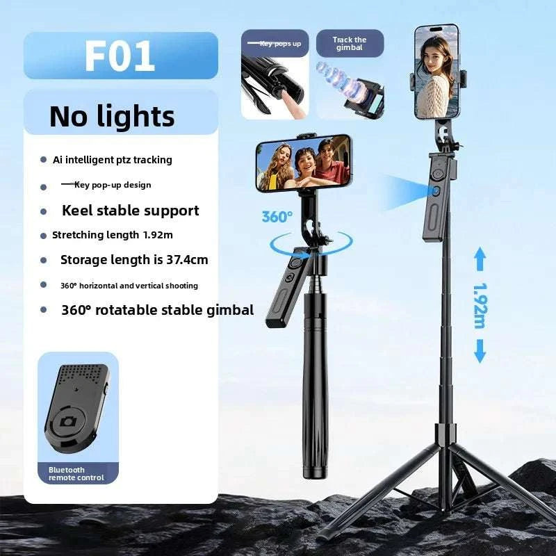 AI Face Tracking Selfie Stick Gimbal Stabilizer, Bluetooth Extendable Phone Tripod with 4-Axis Anti-Shake, Fill Light, Smart Aut