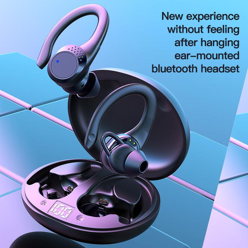 Black Bluetooth sports wireless noise-canceling earbuds with ear-hook design and deep bass